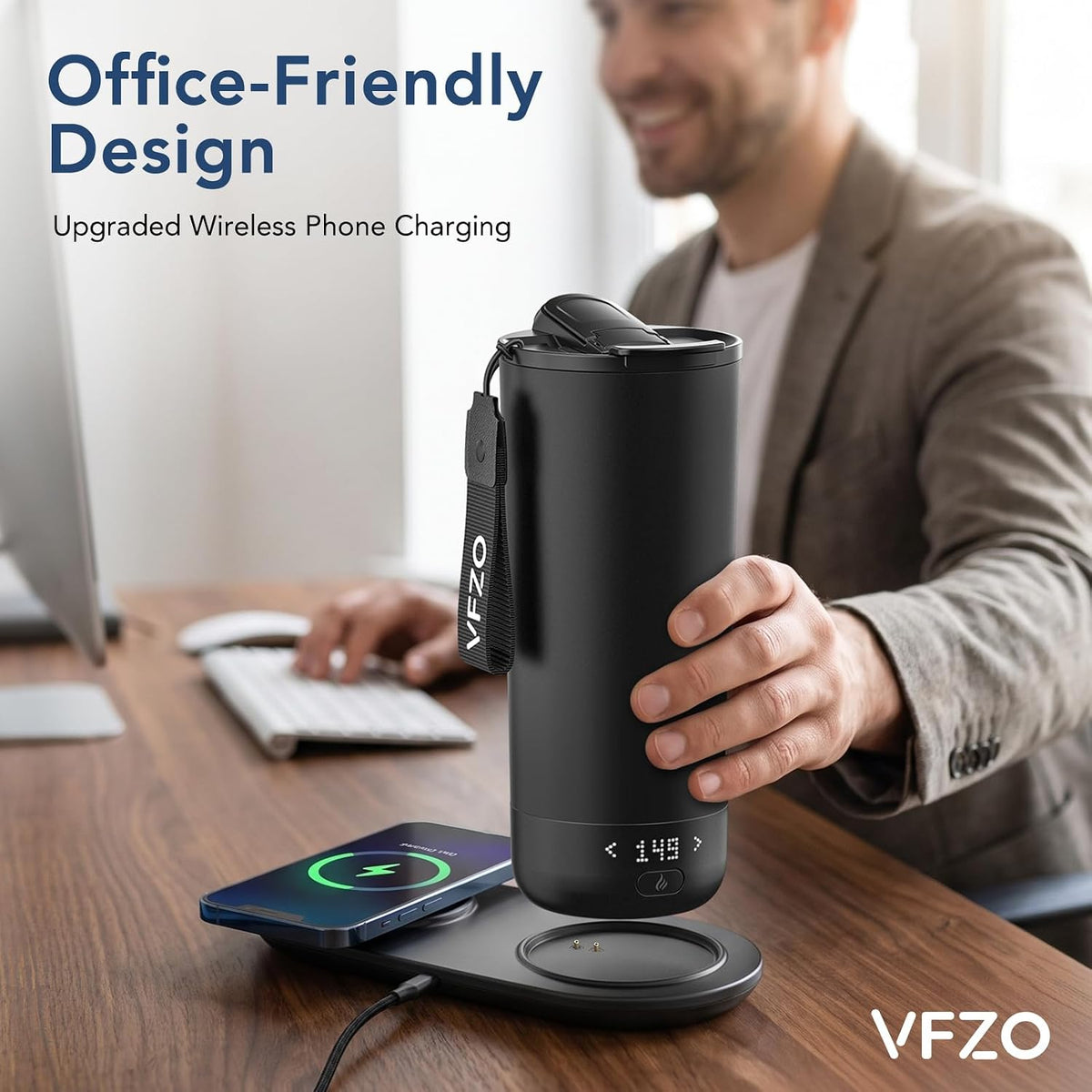 Taza de viaje con calefacción con control de temperatura, taza de café autocalentable inteligente de 20 onzas, pantalla LED controlada por aplicación, juegos de café mantenidos a una temperatura constante durante 4-10 horas (negro, 20 onzas)