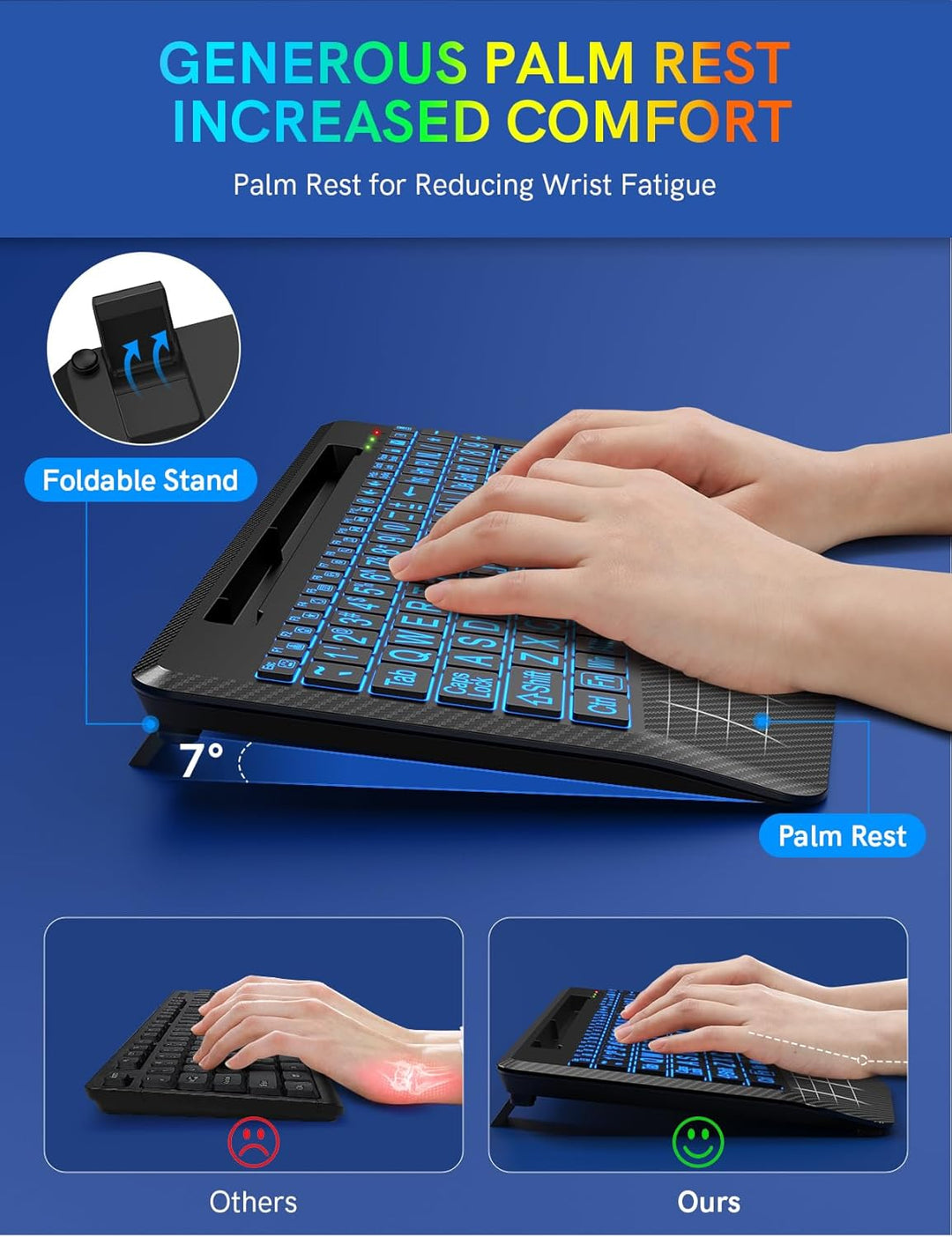 Teclado inalámbrico con retroiluminación de 7 colores, reposamuñeca...
