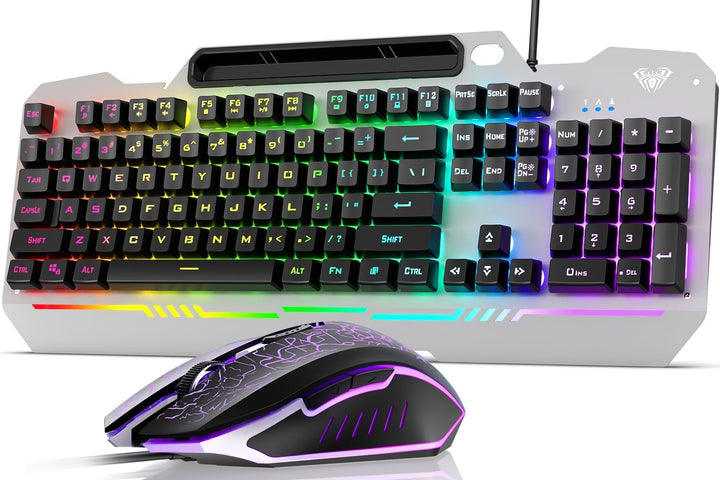 AULA Teclado, T102 Combo de teclado y mouse para juegos con 104 tec...