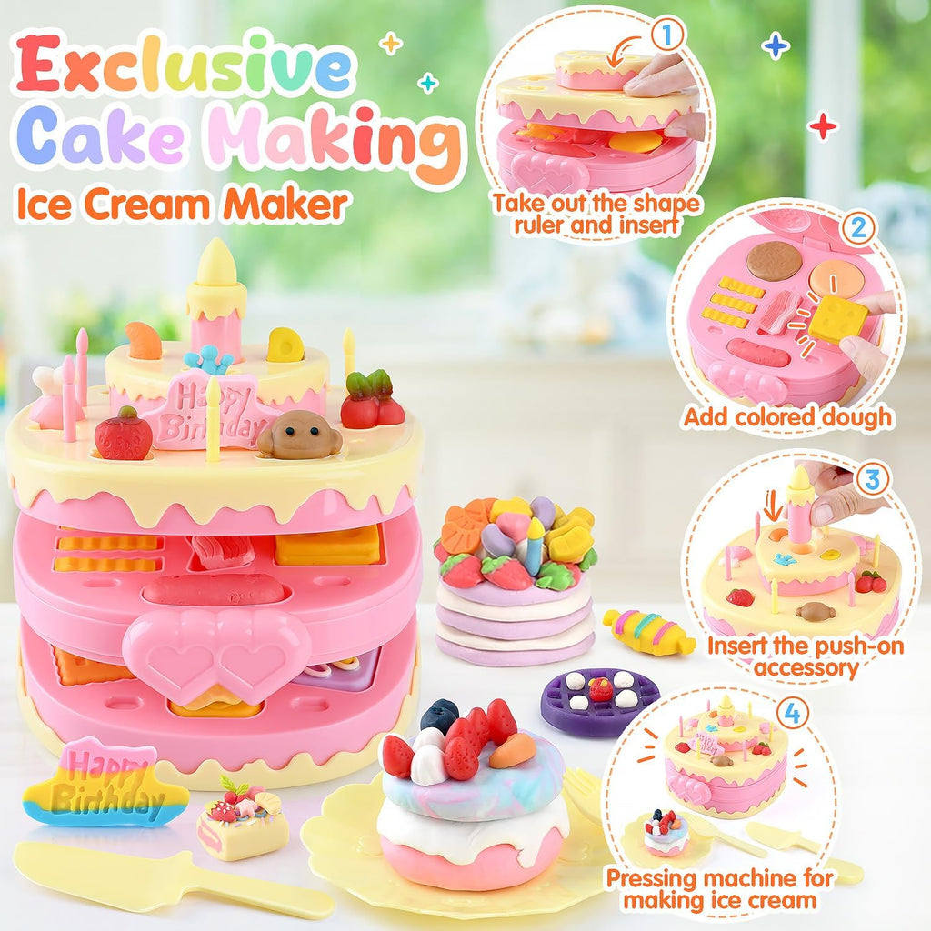 Set de masa colorida 4 en 1 para niños con 24 porciones de masa, creaciones de cocina y comida de juguete