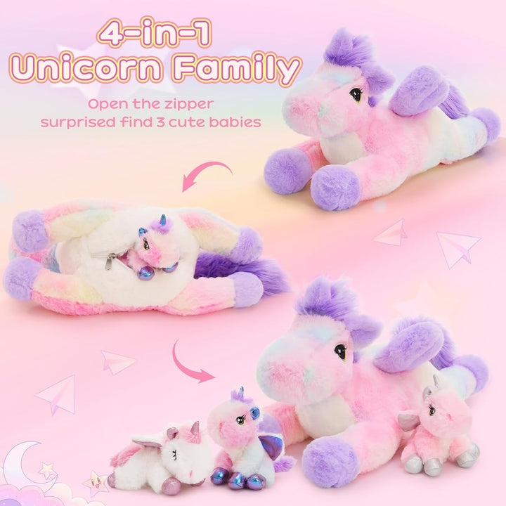 Tezituor Juego de peluche de unicornio que brilla en la oscuridad,...