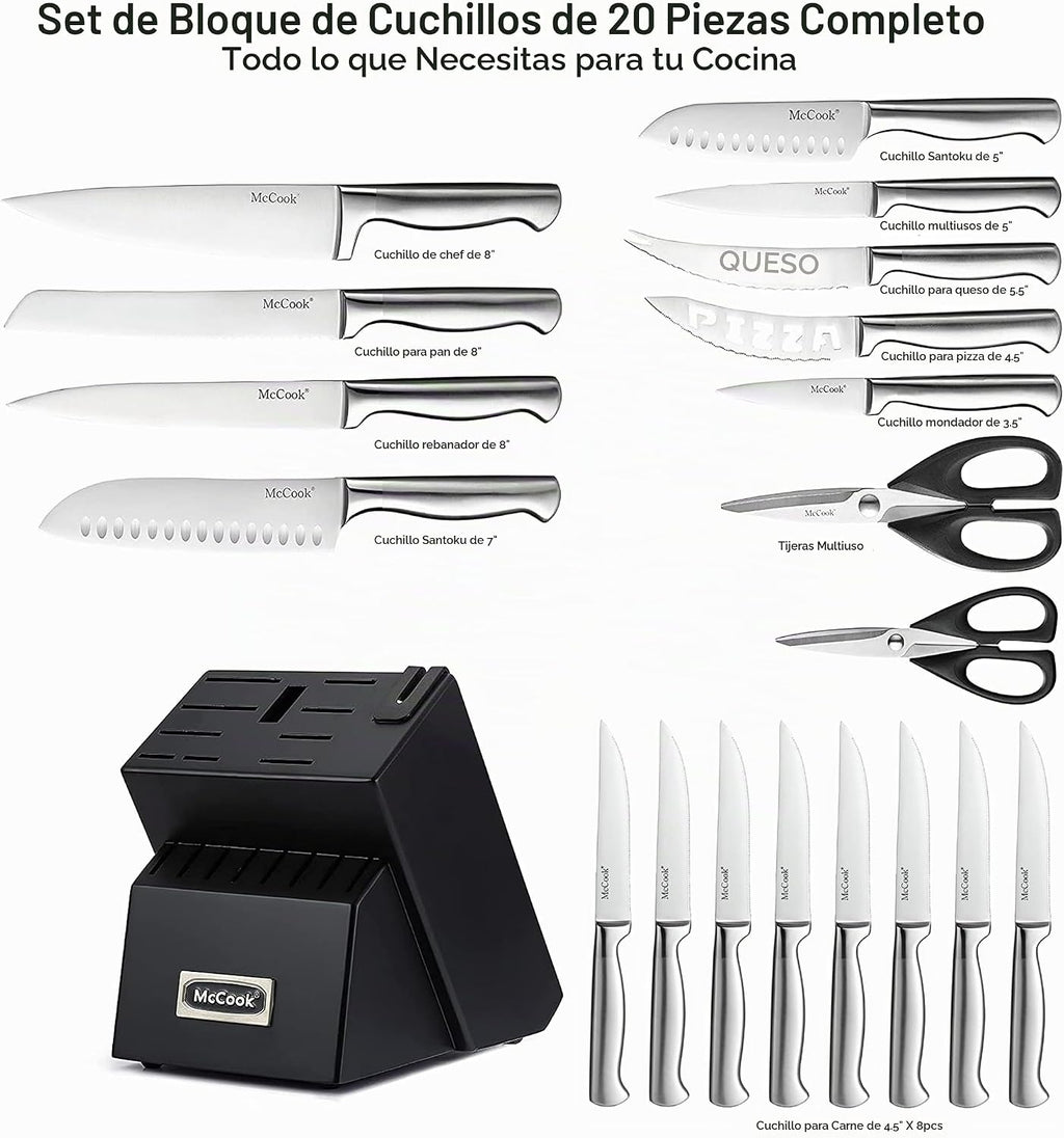 McCook Juego de cuchillos de cocina afilados con afilador incorporado