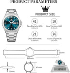 OLEVS Reloj de cuarzo octogonal de acero inoxidable para hombre, resistente al agua, para negocios, casual, de vestir, reloj de pulsera de lujo con diamantes luminosos para el día y fecha, regalo para