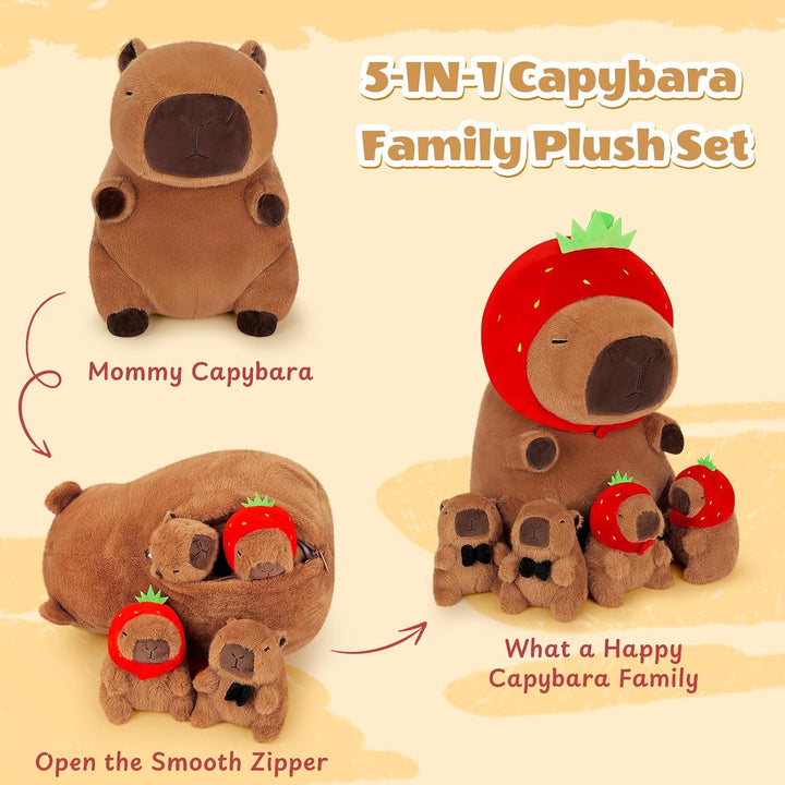 Achwishap Capybara - Juego de 5 peluches de Capybara con mamá y 4 b...