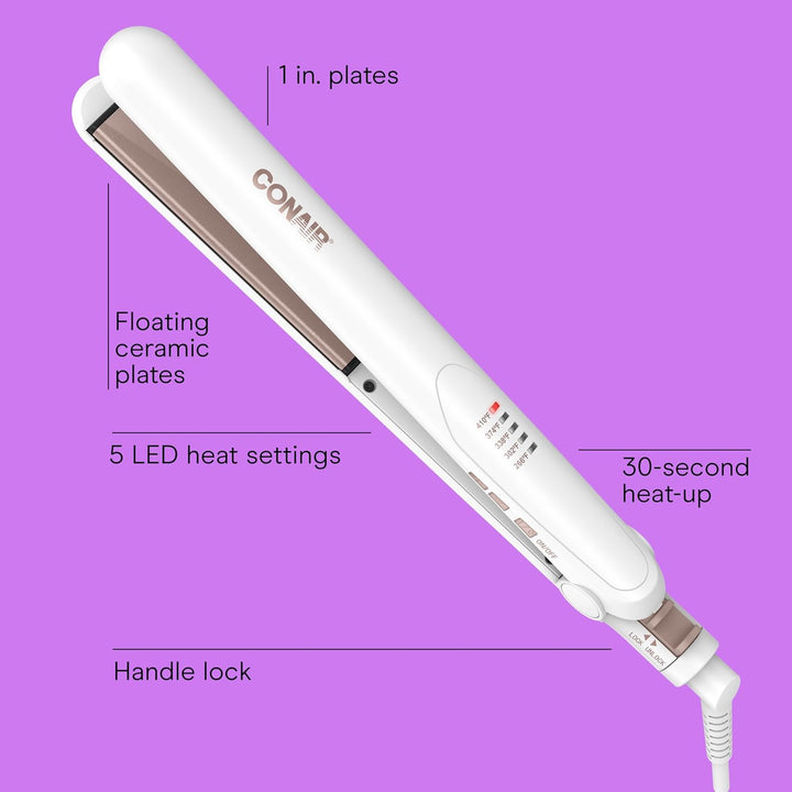 Conair Plancha plana de cerámica doble, plancha de pelo de 1 pulgad...