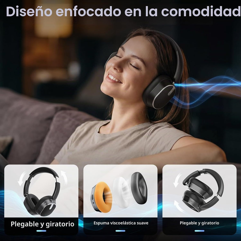 Auriculares inalámbricos híbridos con cancelación activa de ruido Bluetooth