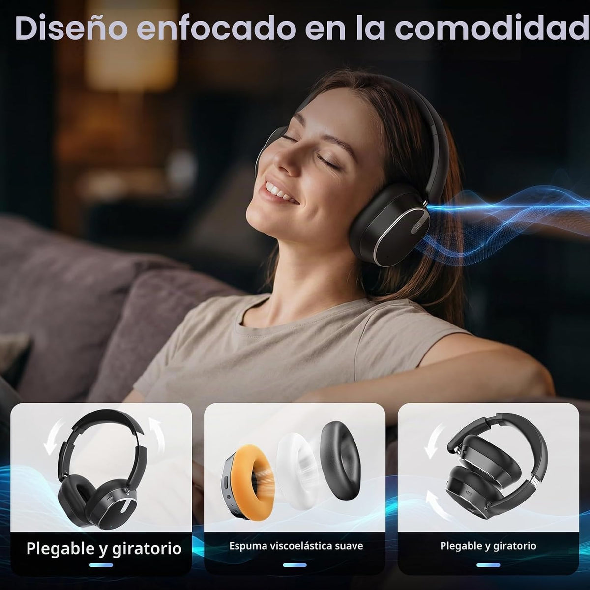 Auriculares inalámbricos híbridos con cancelación activa de ruido Bluetooth