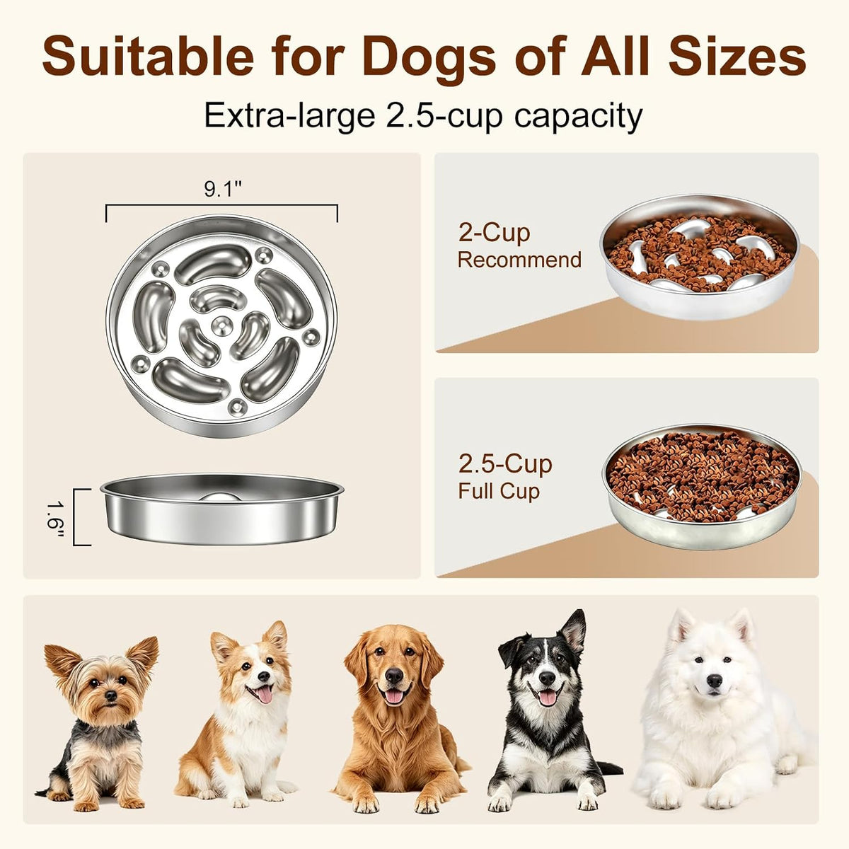 Tazones para perros de alimentación lenta de acero inoxidable 304