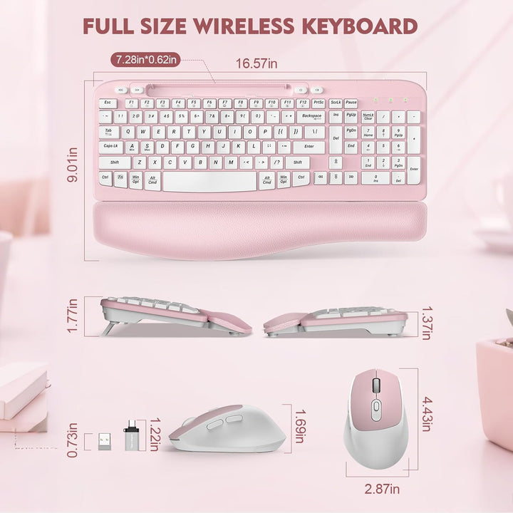 Combo de teclado y mouse inalámbricos, teclado ergonómico de tamaño...