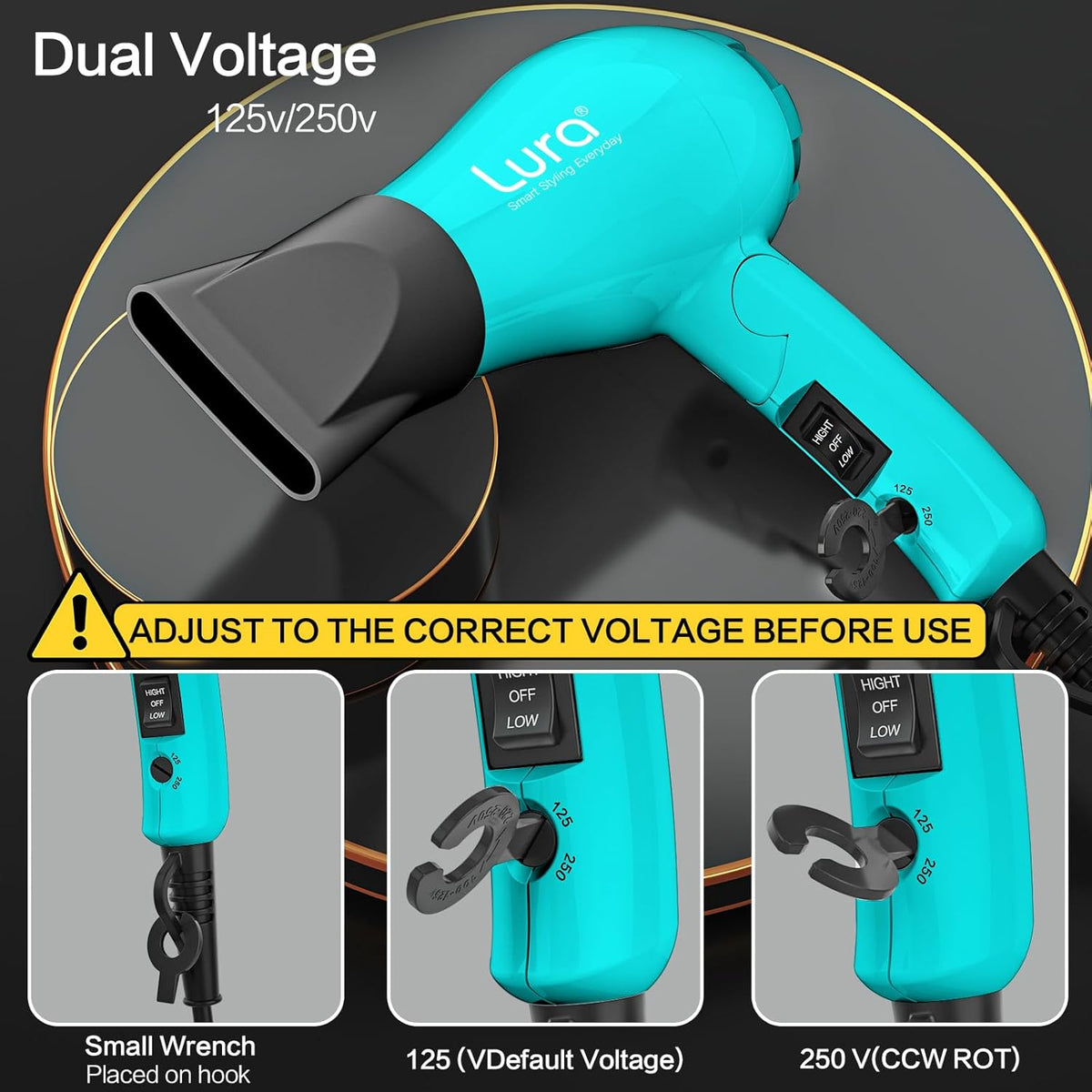 Dreyr Mini - Secador de pelo plegable de viaje ligero de doble volt...
