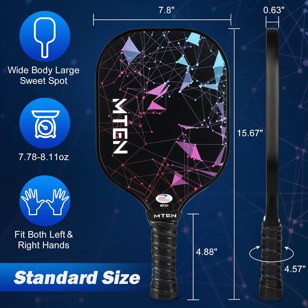 MTEN Palas de Pickleball Set de 2/4/1 Aprobadas USAPA; Raquetas de Fibra de Vidrio