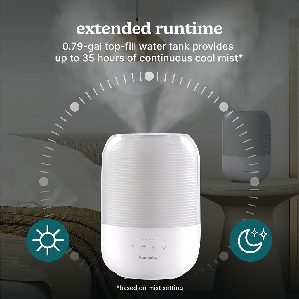 Homedics Humidificador ultrasónico de niebla fría, tanque de agua de