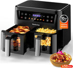 SyncCook - Freidora de aire de doble cesta grande de 10 cuartos con ventana de visualización y 50 revestimientos de papel, 10 en 1 con pantalla táctil digital de doble zona, freidora de aire SyncCook
