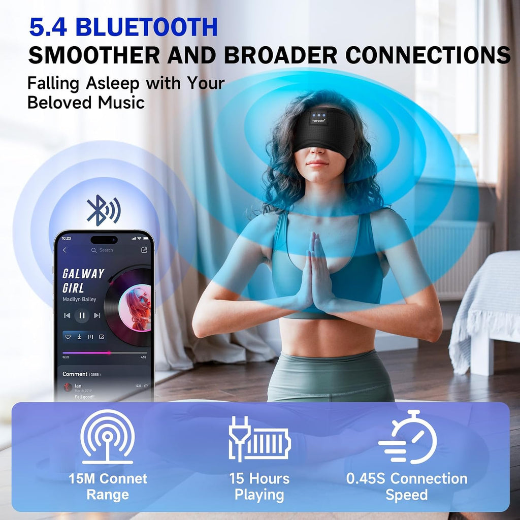TOPOINT Máscara para dormir con auriculares Bluetooth, máscara de ojos de seda transpirable para dormir para hombres y mujeres, máscara para dormir Bluetooth con bloqueo total con altavoces, micrófono