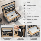 Maletines para hombre, estuche de transporte para portátil de 16 pulgadas, impermeable, de piel sintética, organizador de múltiples archivos con bloqueo antirrobo, estuche profesional de negocios para