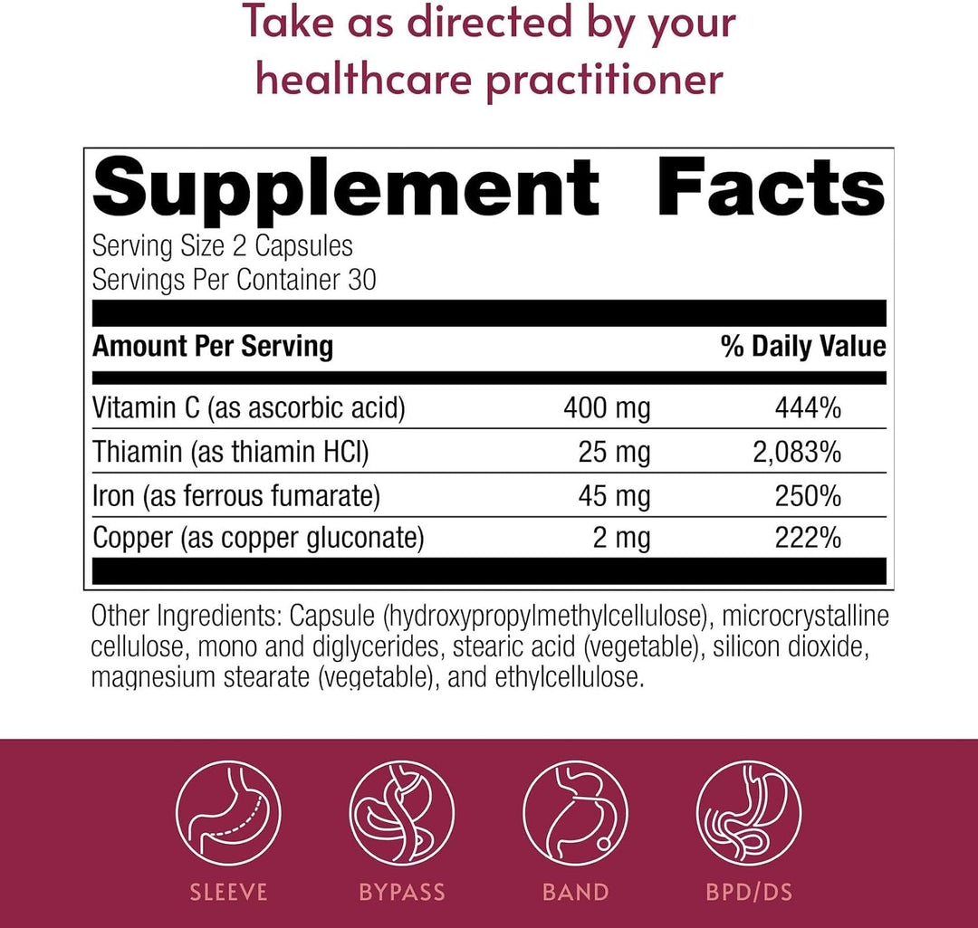 Bariatric Advantage Hierro 45 mg con vitamina C, tiamina y cobre -...