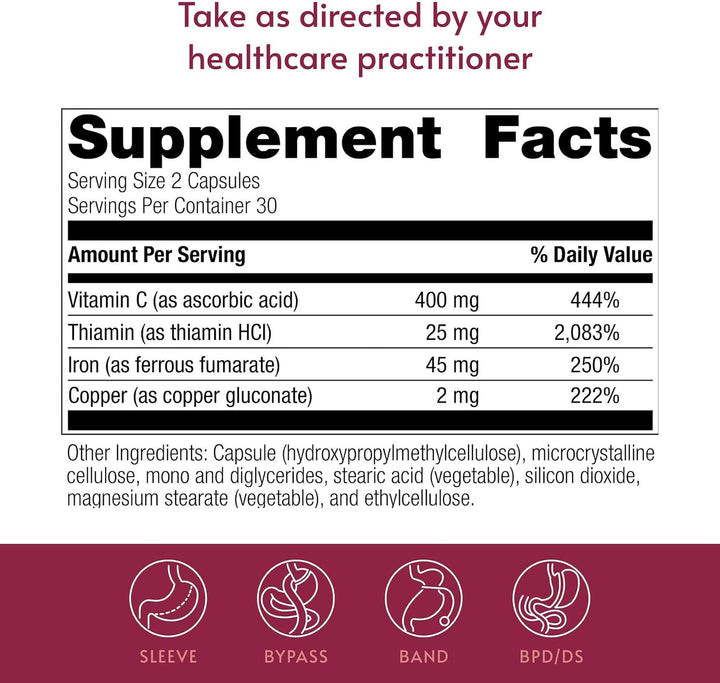 Bariatric Advantage Hierro 45 mg con vitamina C, tiamina y cobre -...