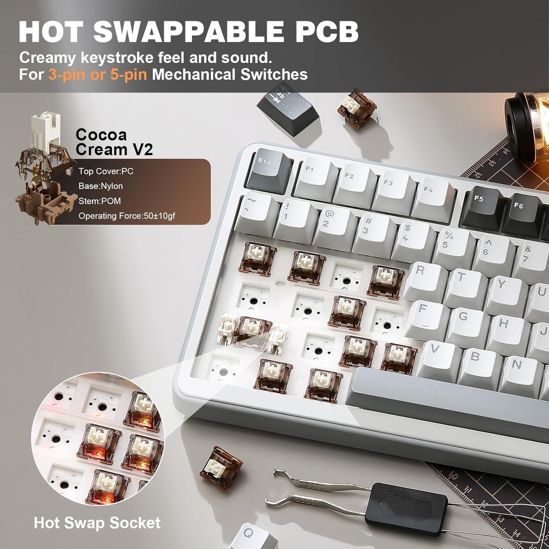 YUNZII Teclado mecánico inalámbrico B75 PRO, diseño del 75% con per...