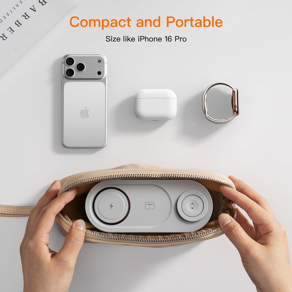 Estación de carga inalámbrica magnética 3 en 1 de 15 W, sin luz azul, para iPhone 17-12, cargador rápido de 5 W para Apple Watch AirPods, soporte plegable, base de carga MagSafe para mesita de noche