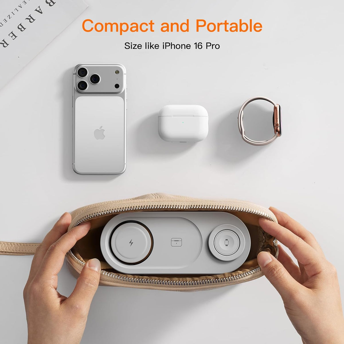 Estación de carga inalámbrica magnética 3 en 1 de 15 W, sin luz azul, para iPhone 17-12, cargador rápido de 5 W para Apple Watch AirPods, soporte plegable, base de carga MagSafe para mesita de noche