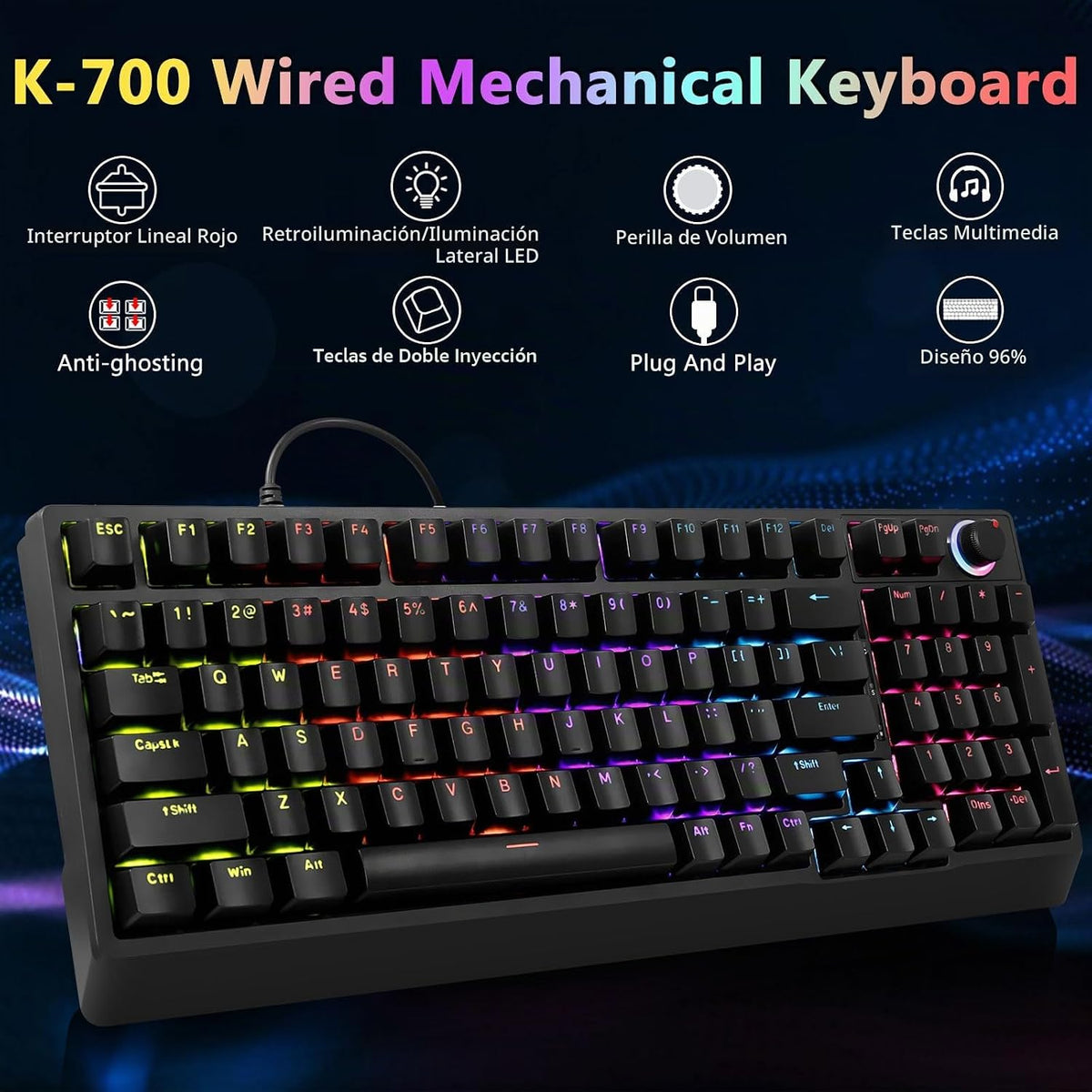 HUO JI Teclado mecánico para juegos con cable, 17 modos retroilumin...
