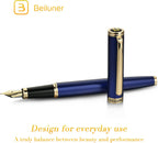 BEILUNER - Pluma estilográfica azul, detalles de oro de 24 quilates, punta