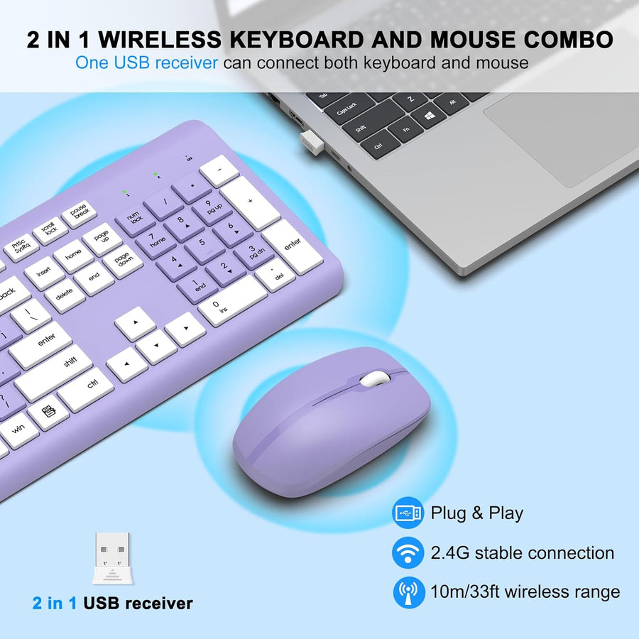 Combo de teclado y mouse inalámbricos, teclado silencioso de tamaño...
