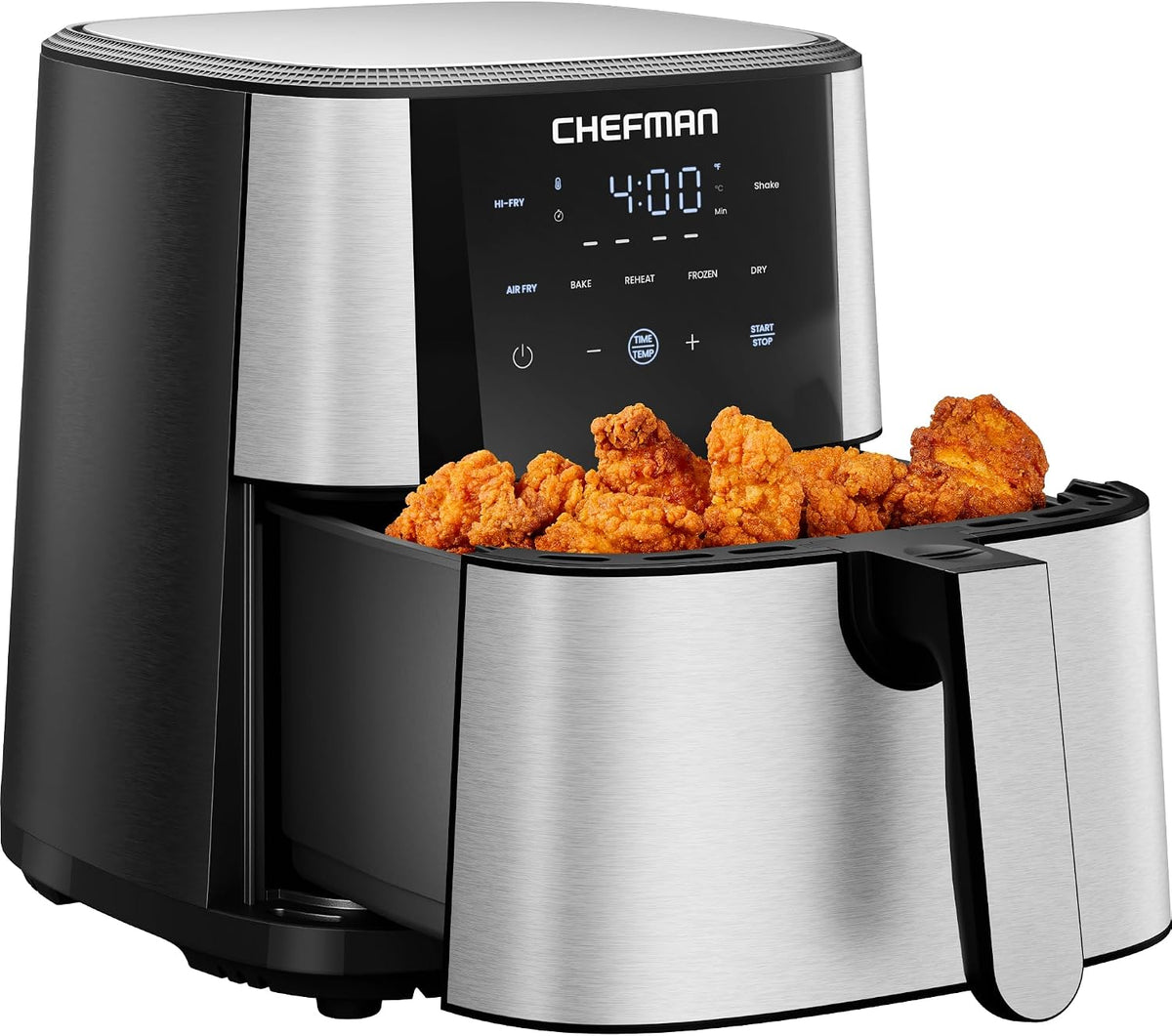 Chefman Freidora de aire de 6 cuartos de galón | TurboFry® 5 en 1 con opción Hi-Fry de 450°F para resultados más crujientes | Hornea, deshidrata, congelada | Cesta antiadherente XL apta para lavavajillas | Acero inoxidable