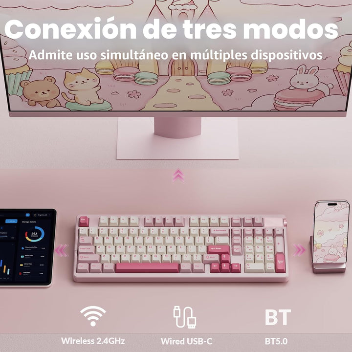 LEOBOG Teclado mecánico inalámbrico A98, Tri-Mode BT5.0\/2.4GHz\/US...