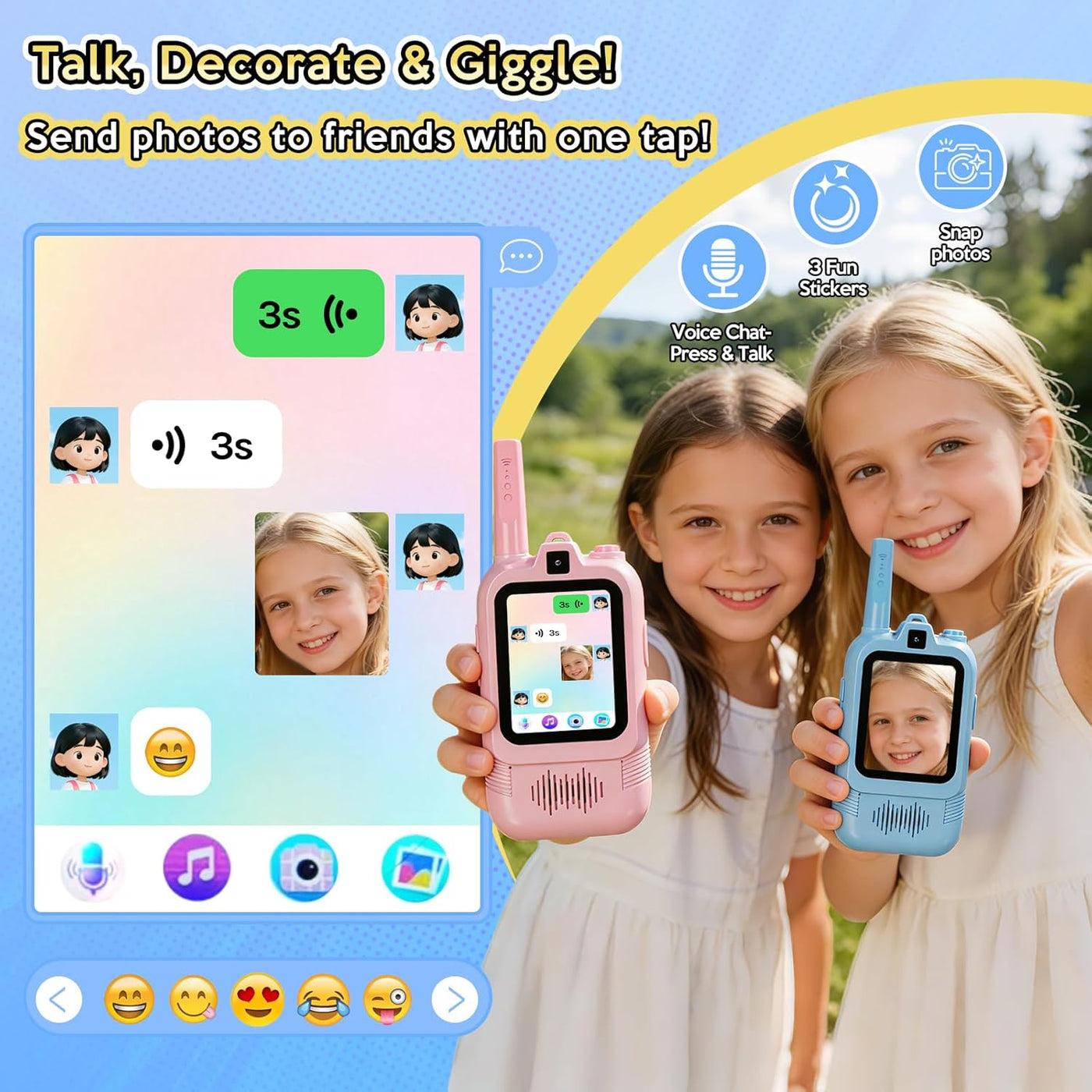 Walkie Talkies de video para niños doble cámara paquete de