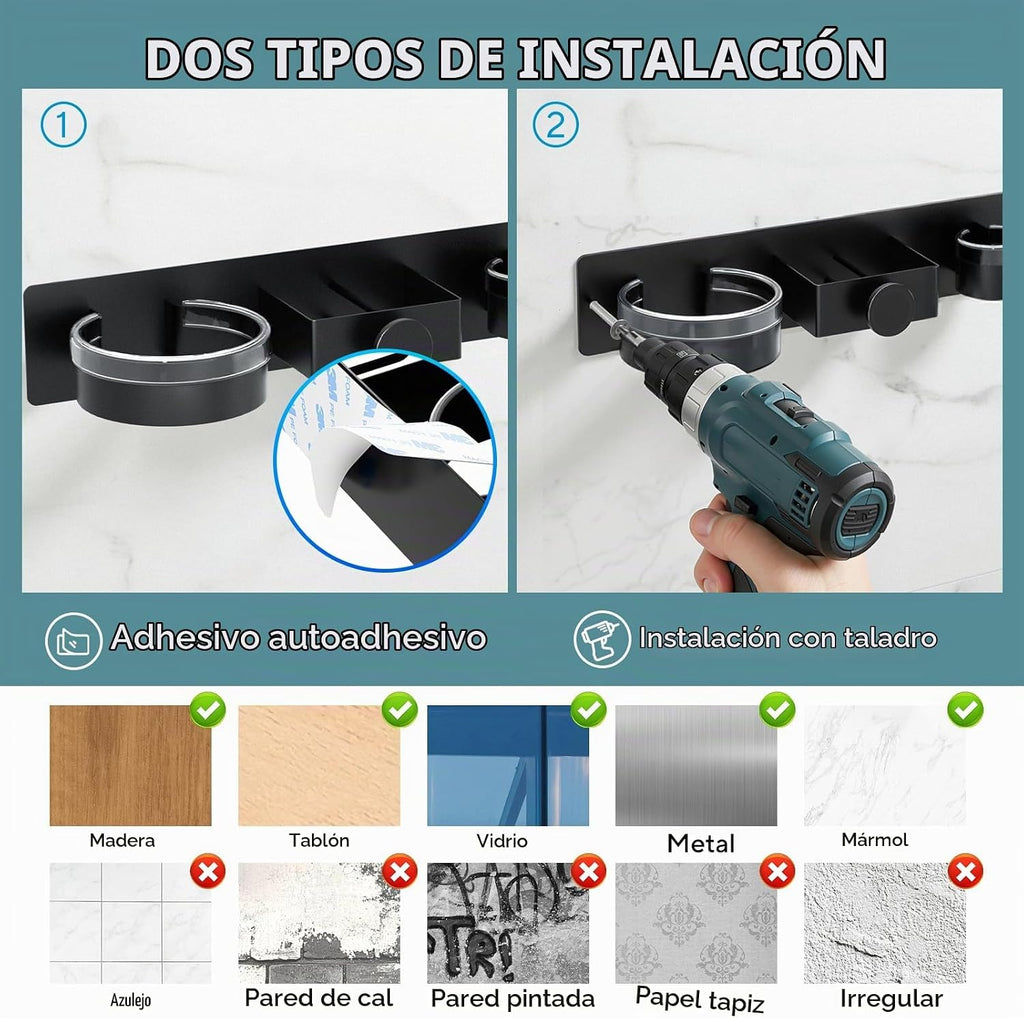 Soporte para secador de pelo montado en la pared, soporte para secadora con