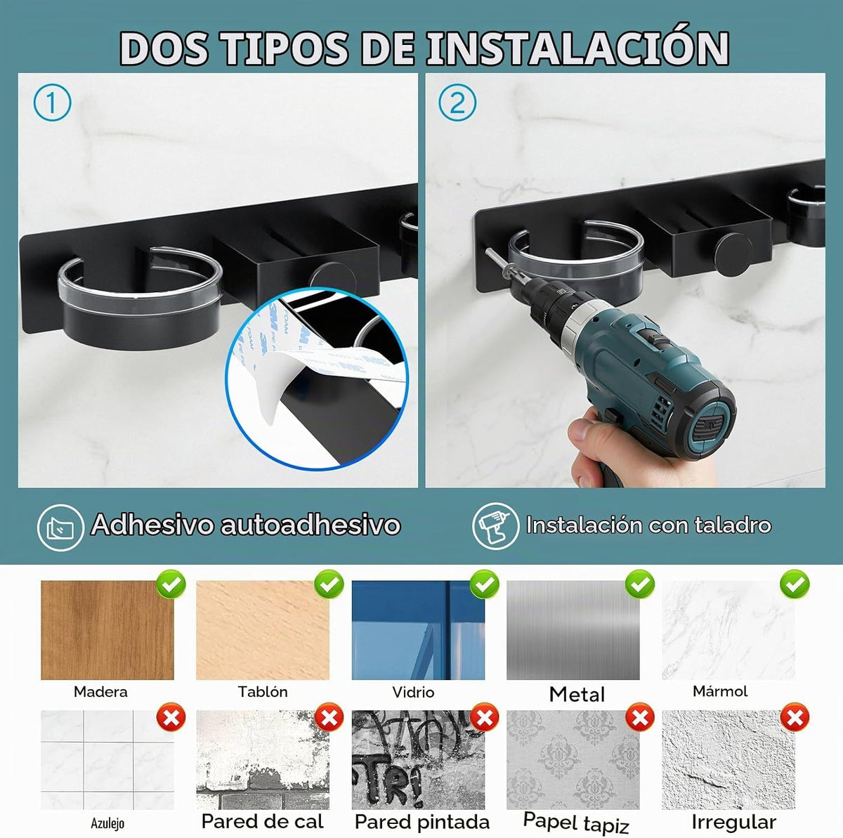 Soporte para secador de pelo montado en la pared, soporte para secadora con