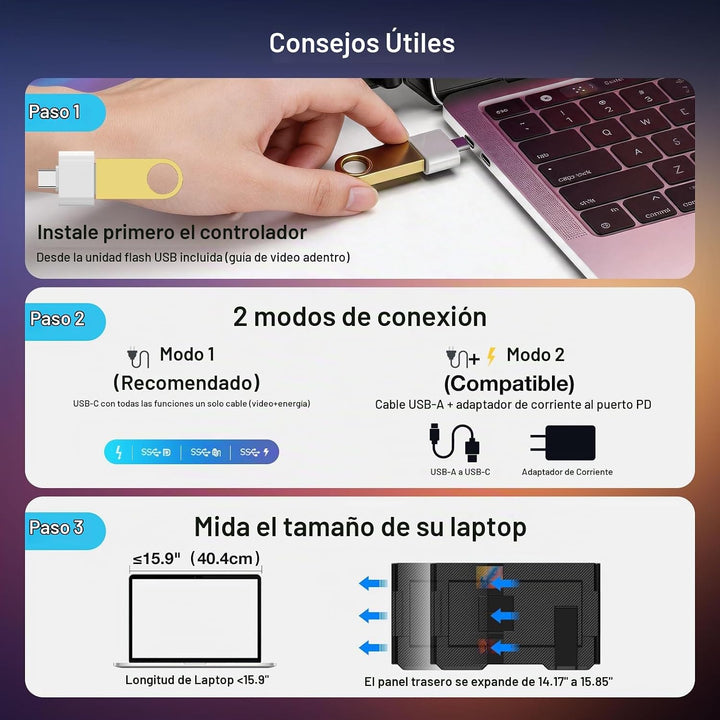 Extensor de pantalla para laptop, pantalla IPS FHD 1080P de 15.6 pu...