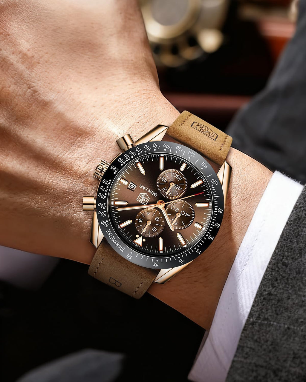 BENYAR Relojes de pulsera para hombre, cronógrafo analógico, de cuarzo, impermeables, para negocios, trabajo, casual, deportivo, con calendario