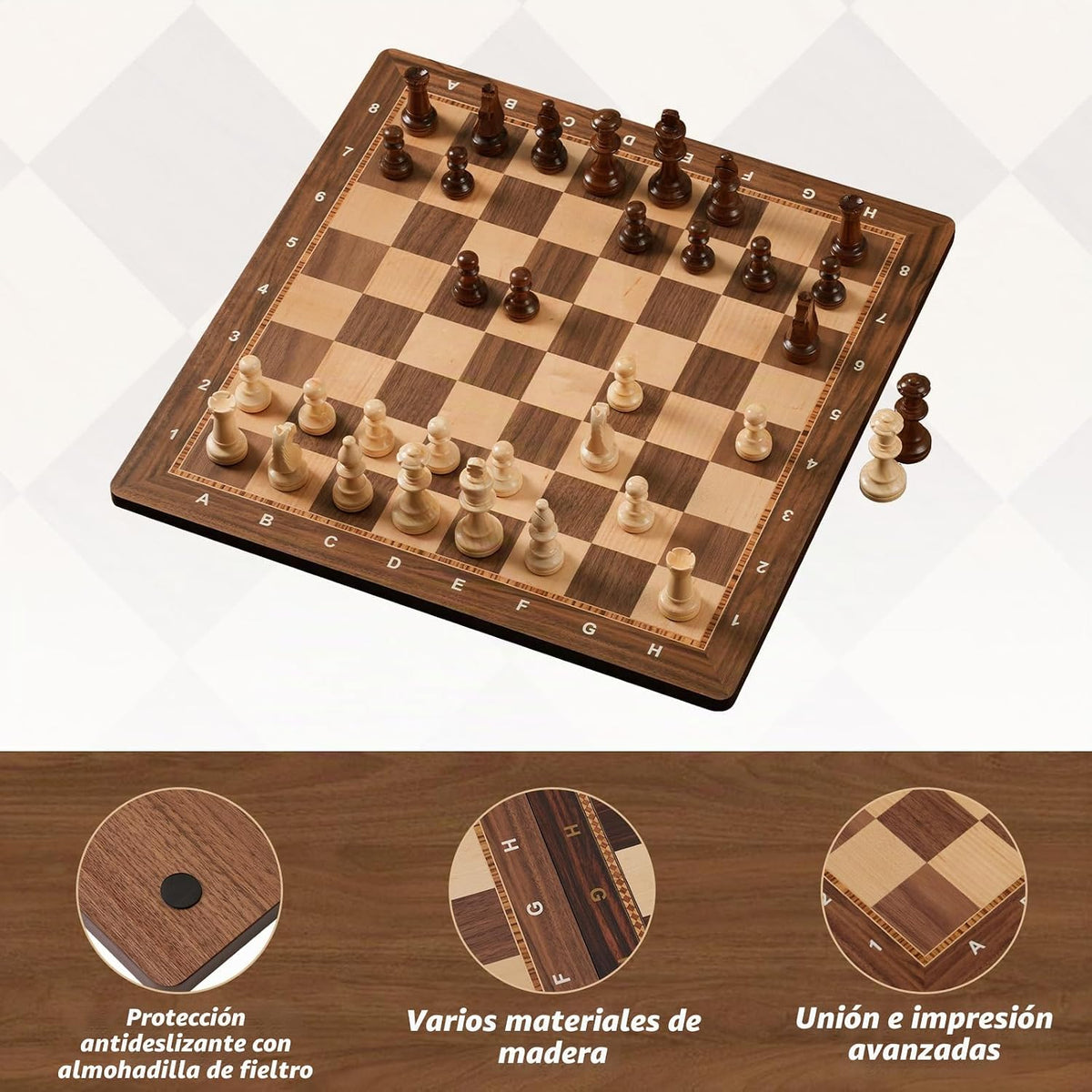 Peradix - Tablero de ajedrez de madera de 18.89 pulgadas, tablero de
