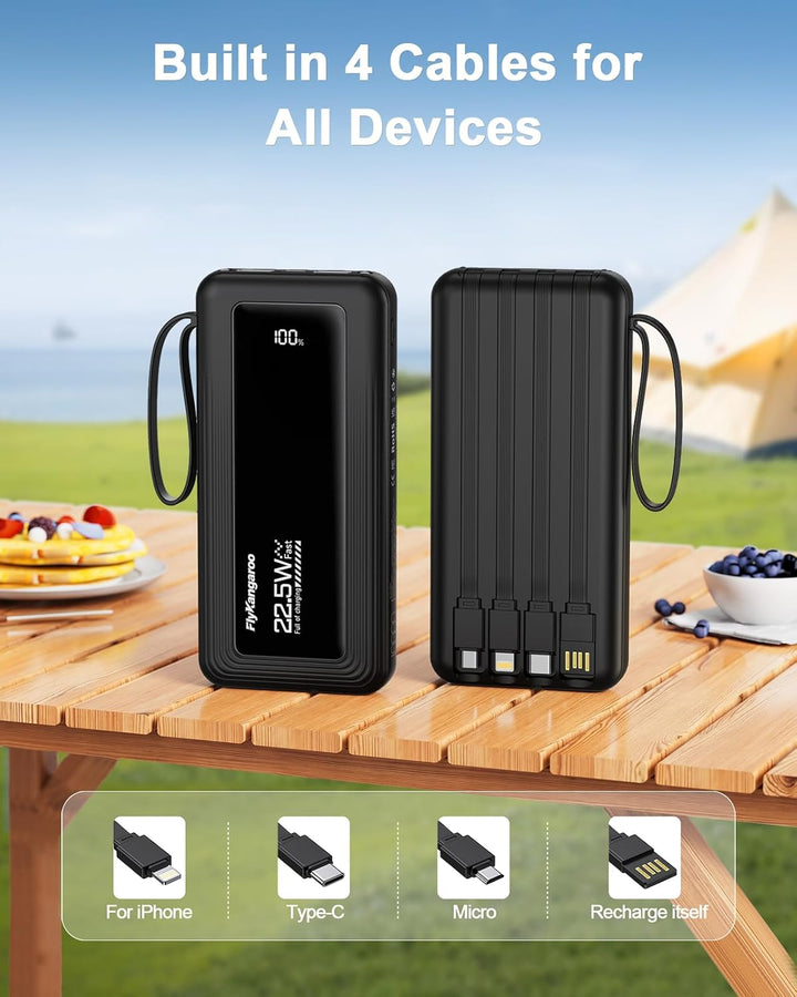 FlyKangaroo - Cargador portátil con cables integrados, batería de 1...