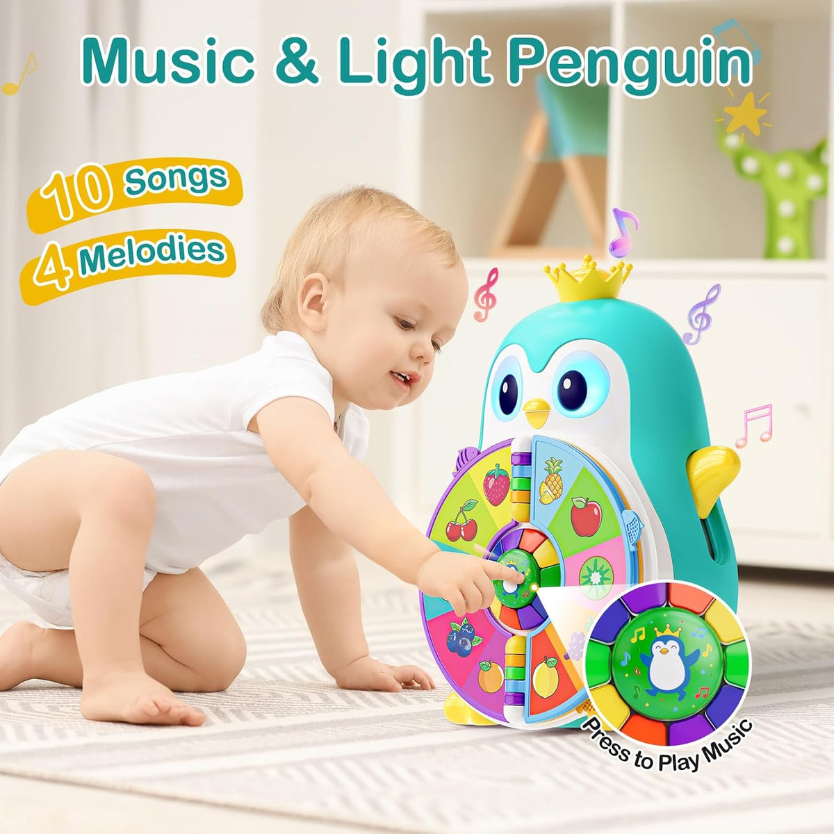 Juguetes de aprendizaje de pingüinos musicales para niños de 1 año, juguetes educativos bilingües para 1-3 años con 5 temas, sonido y luz, enseñanza de primera palabra para 12-18 meses, regalos de primer cumpleaños para niños y niñas