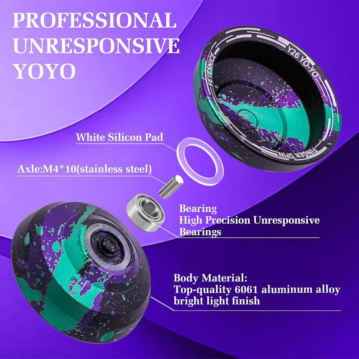 FETESNICE Yoyo profesional de mariposa Y26 - Yoyo giratorio de dedo de doble modo receptivo/no responde, para niños, adultos y jugadores de competencia | Yoyo profesional con 10 cuerdas + estuche y