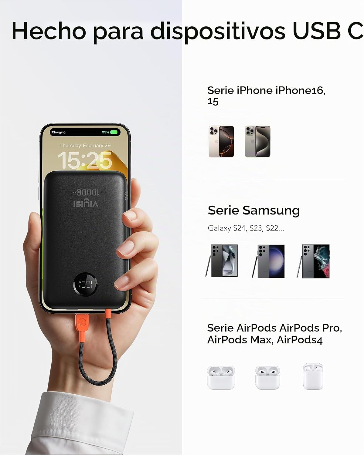 VIYISI Cargador portátil ultra delgado pequeño 10000mah con cable U...