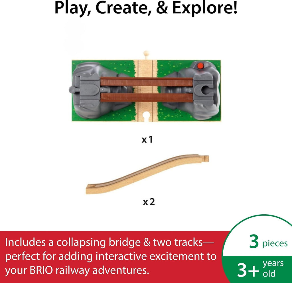 BRIO World Puente colapsable para set de trenes de madera - Accesorio de 3 piezas - Certificado FSC - Compatible con BRIO Railway y sets de vías de tren - Fomenta la creatividad divertida - Para niños