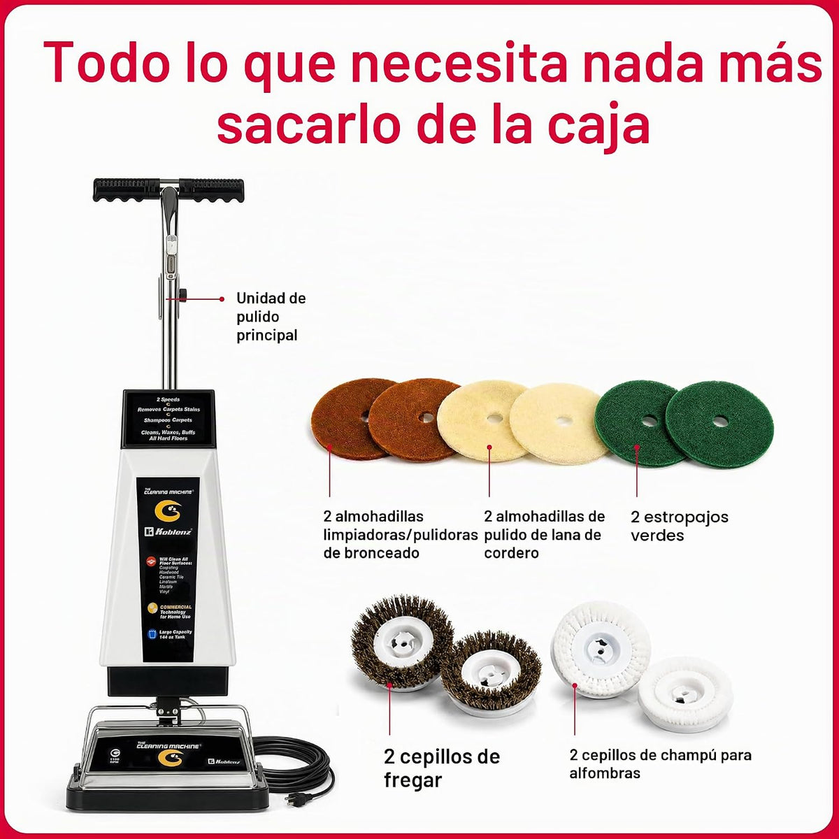 Koblenz P-2600A Máquina de champú para alfombras, pulidora de piso de 12