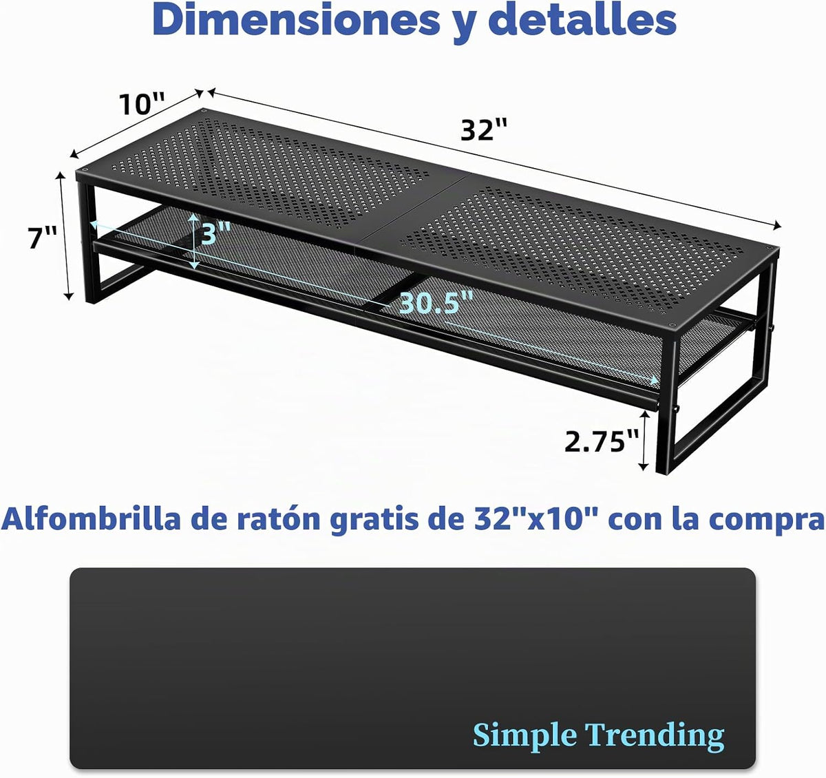 Simple Trending - Soporte elevador para monitor doble con alfombrilla para