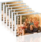Egofine Paquete de 6 Marcos de Acrílico 5x7, Marcos de Fotos Transparentes sin Marco de 20mm de Grosor, Marcos de Fotos Magnéticos de Doble Cara, Para Exhibición Gratuita de Escritorio