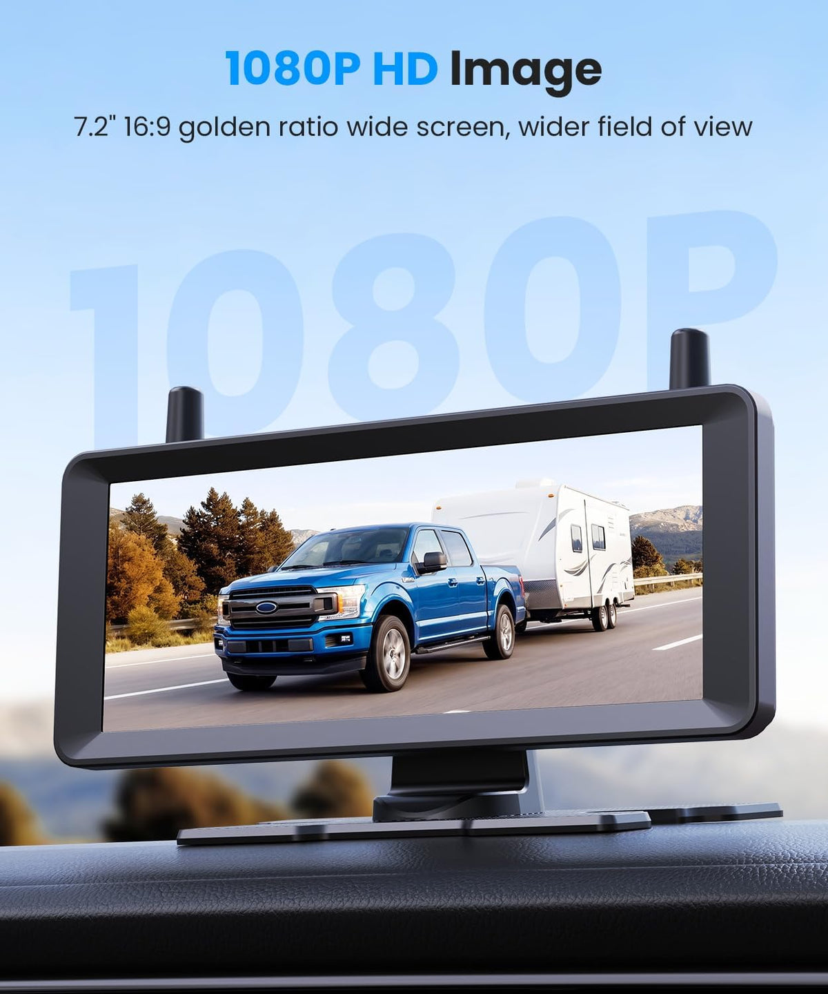 AUTO-VOX 7,2" cámara de reserva inalámbrica solar, vista grande para camión