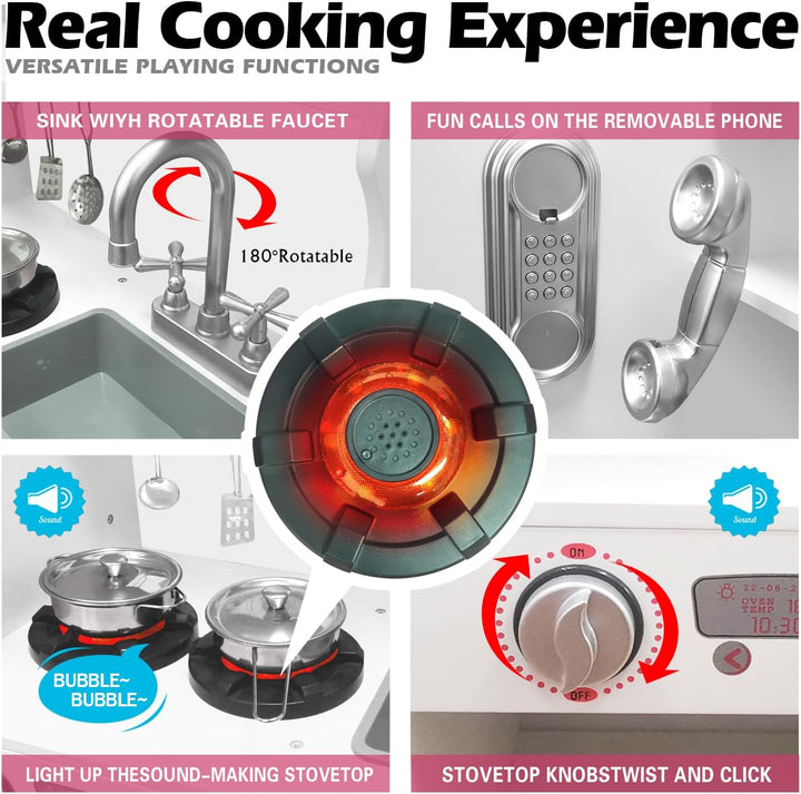 TaoHFE Juego de cocina LED mejorado para niños, cocina de juguete d...
