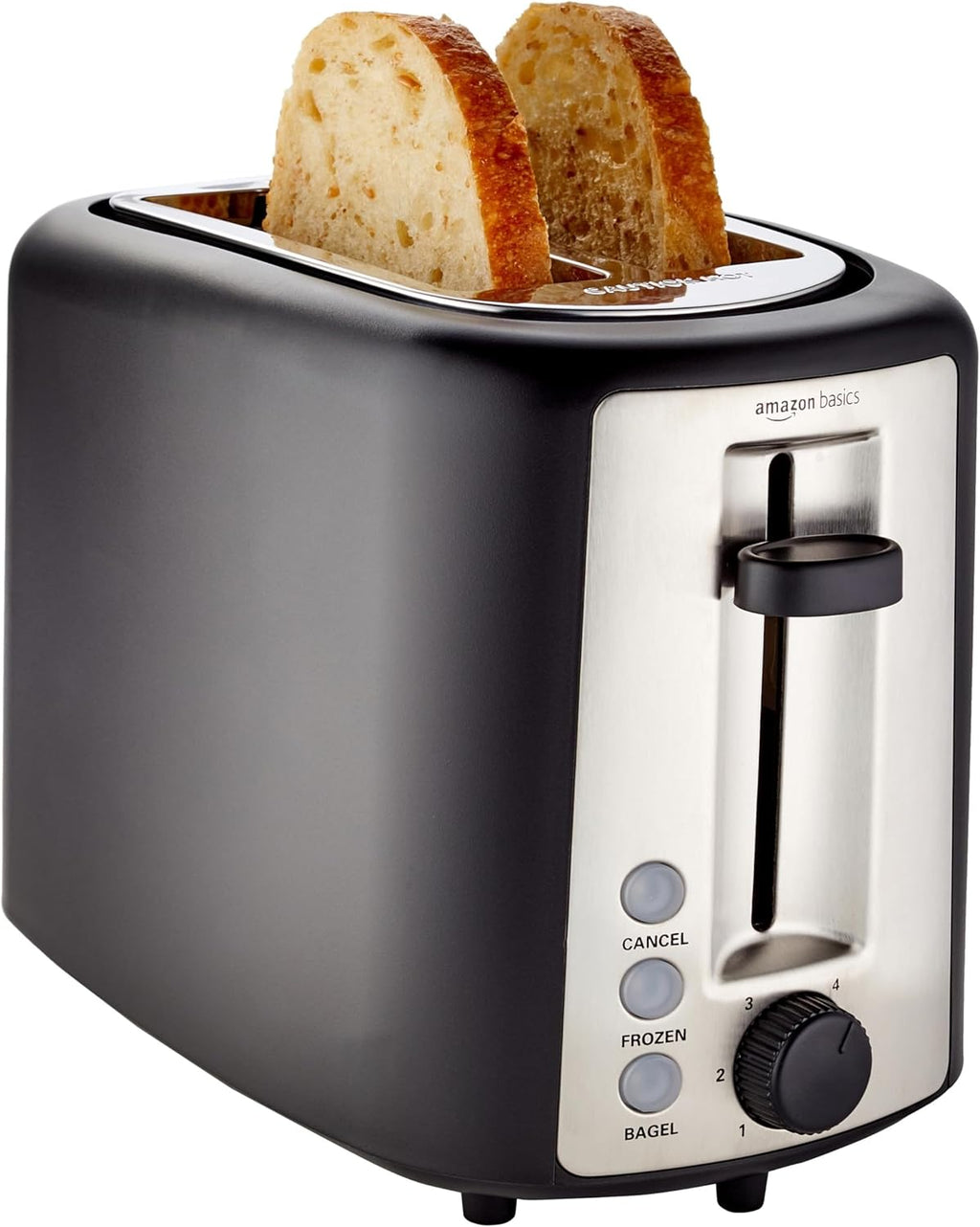 Amazon Basics Tostadora de 2 rebanadas, ranuras extra anchas para bagels, 6 ajustes de tostado, bandeja extraíble para migas, botones de descongelación/cancelación/bagel, envoltura de cable, 900 W