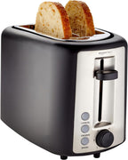 Amazon Basics Tostadora de 2 rebanadas, ranuras extra anchas para bagels, 6 ajustes de tostado, bandeja extraíble para migas, botones de descongelación/cancelación/bagel, envoltura de cable, 900 W