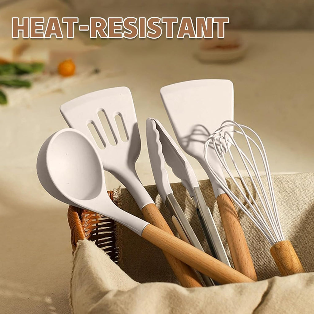 Umite Chef Juego de utensilios de cocina de silicona gruesa de grado alimenticio (núcleo de acero inoxidable) - Juego de utensilios de cocina de cocina, juego de herramientas de espátula de cocina