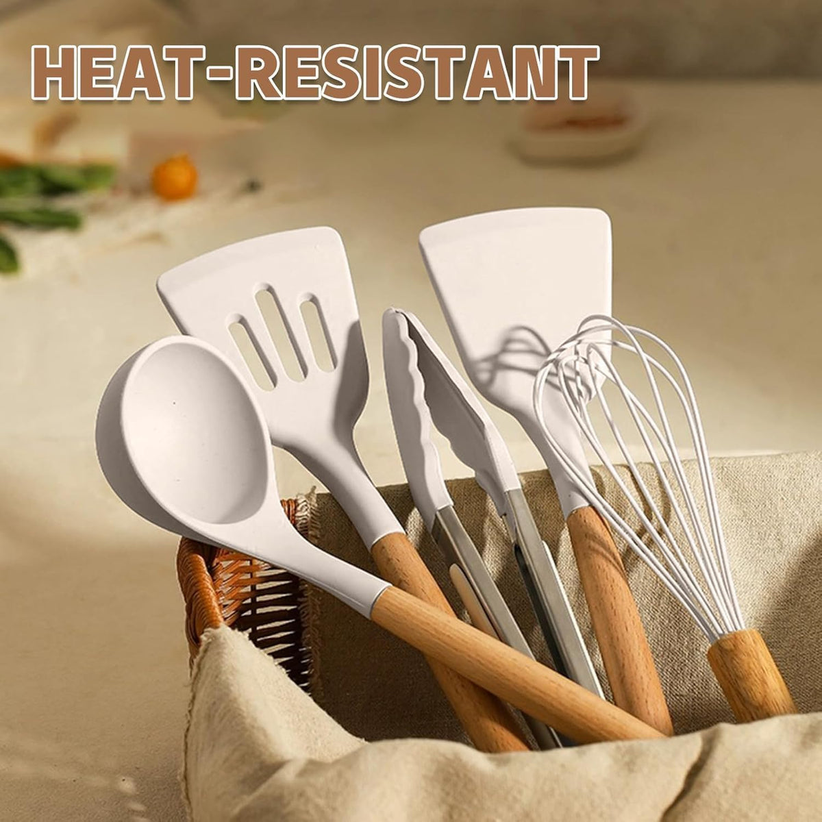 Umite Chef Juego de utensilios de cocina de silicona gruesa de grado alimenticio (núcleo de acero inoxidable) - Juego de utensilios de cocina de cocina, juego de herramientas de espátula de cocina
