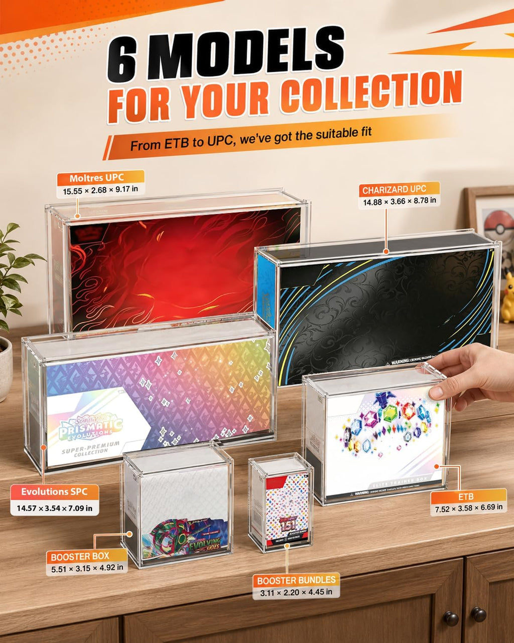 Acrylic ETB Protector Case 2 Pack con Tapa Deslizante Magnética